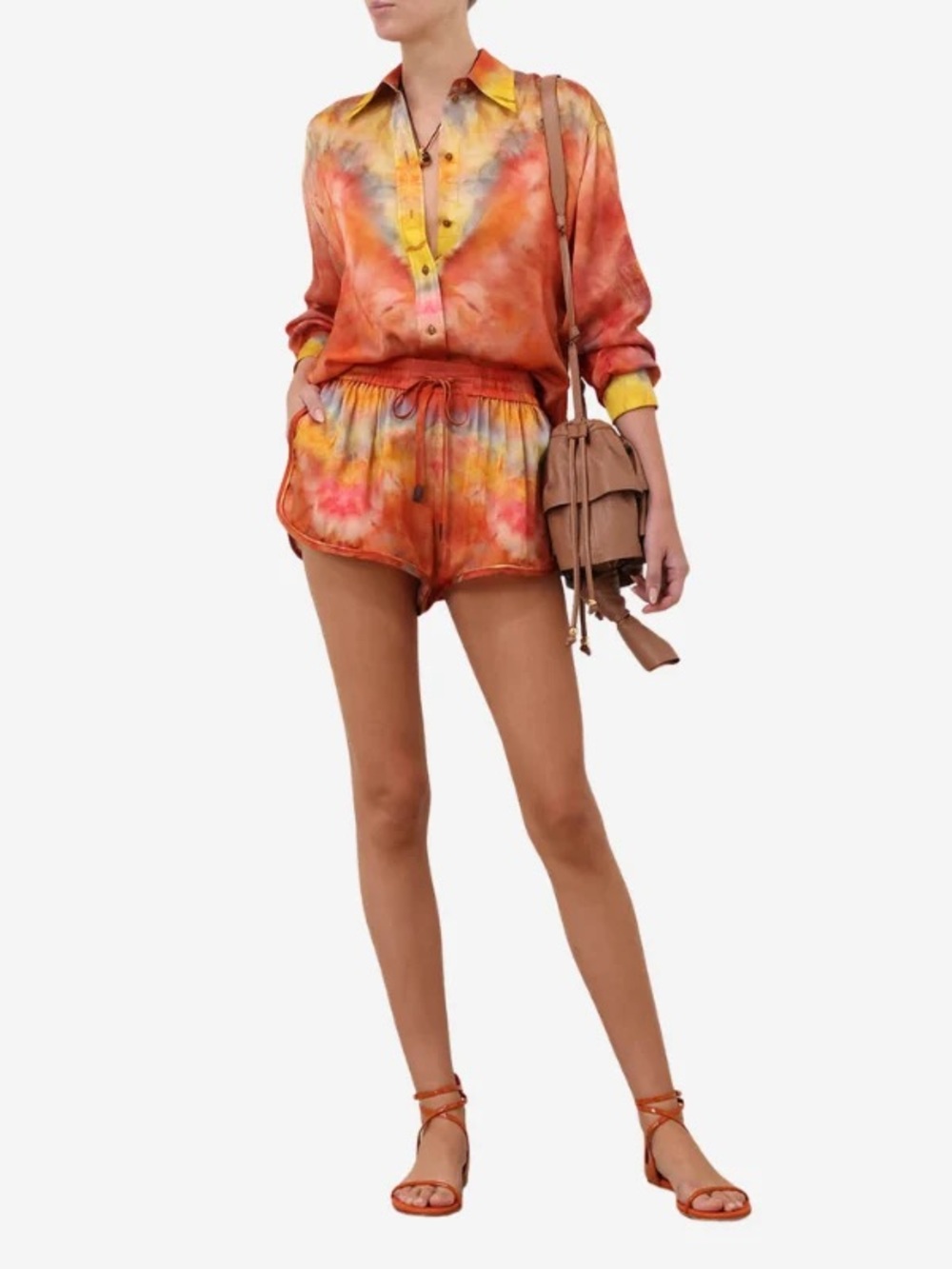 Zimmermann Orange Multi Tie-Dye Drawstring Athletic Shorts US 10